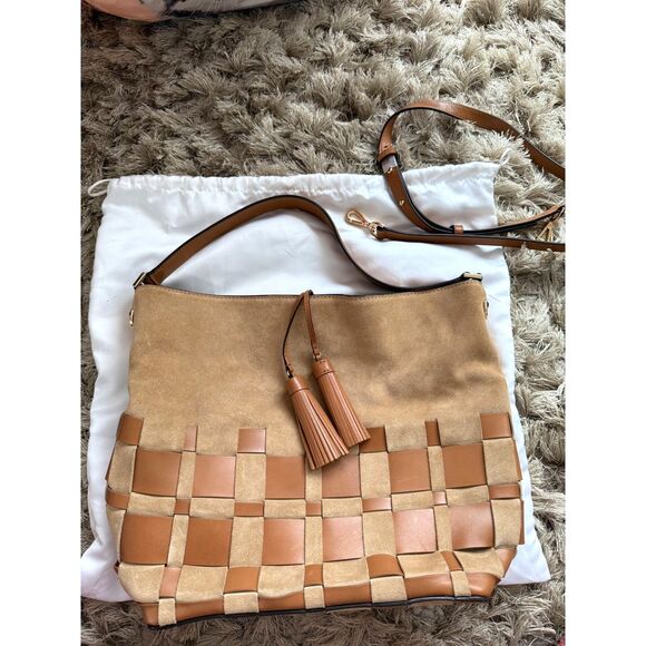 Michael Kors Vivian Large Suede Leather Hobo Bag Acorn Brown Crossbody Strap - Picture 1 of 9